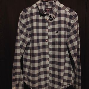 American Eagle Aqua-Checkered Button Up